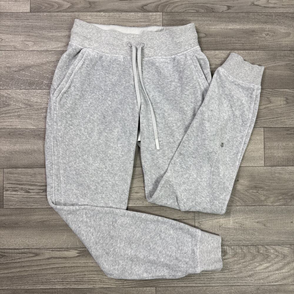 Lululemon Warm Down Jogger Pants Velour Mid Rise Light Gray sz 2